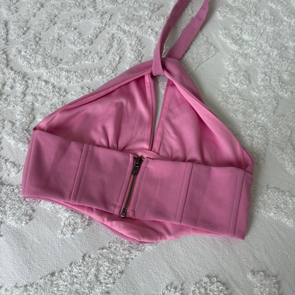 Princess Polly Light Pink Halter Corset Zip Crop Top - Picture 3 of 4